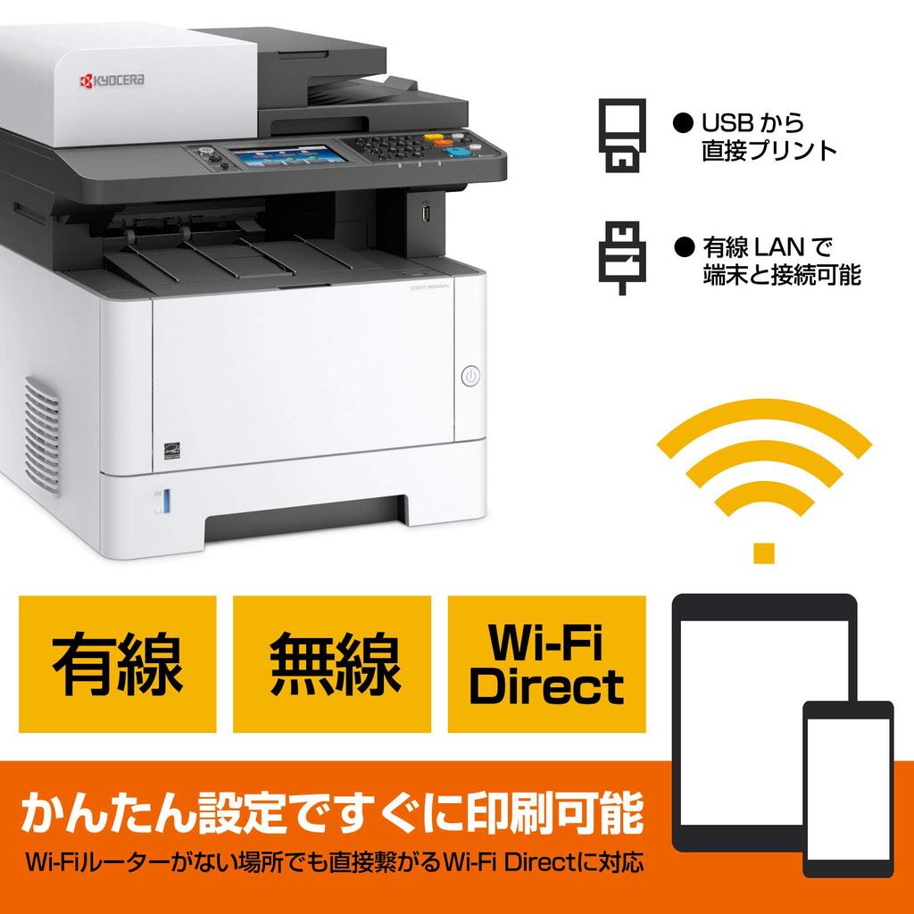 Kyocera Laser Printer Multifunction Device A4 Monochrome ECOSYS W417 x D412 x H437mm M2640idw/40PPM/Double-Sided Printing/Wi-Fi Direct/Wired LAN/USB
