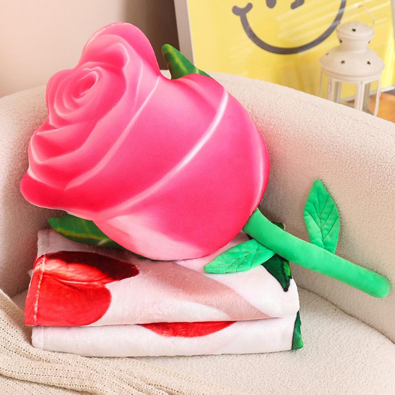 Creative Rose Throw Pillow Blanket Plush Toy Home Sofa Pillow Cushion Girls Office Nap Air Conditioner Blanket