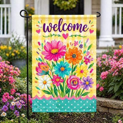 Welcome oral Garden ag Spring Summer Wildower Yard Porch Decor AAV