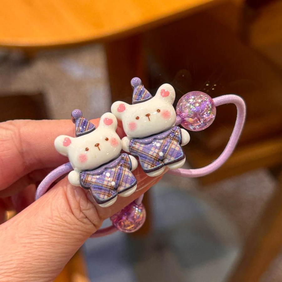 2pcs Sweet Cartoon Cute Little Rabbit Hairband, Small Bear Hair String, Hair Protection Elastic Headband, Hair Accessory.