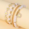 4 Pcs Women Bracelet Adjustable Chain Length Hollow Out Set Faux Pearl Flower Polished