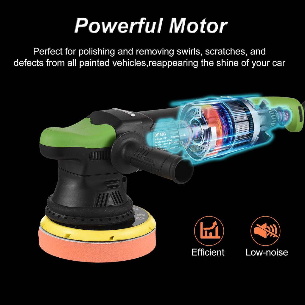 Буферная полировальная машина, 6-дюймовая полировальная машина мощностью 950 Вт для детализации автомобилей, случайная орбитальная полировальная машина для автомобильных буферов