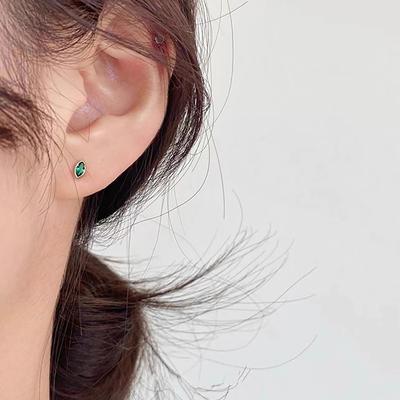 Миниатюрные серьги-гвоздики из стерлингового серебра 925 пробы с зеленым и белым конским глазом и цирконием для сна, которые не нужно снимать, маленькие серьги