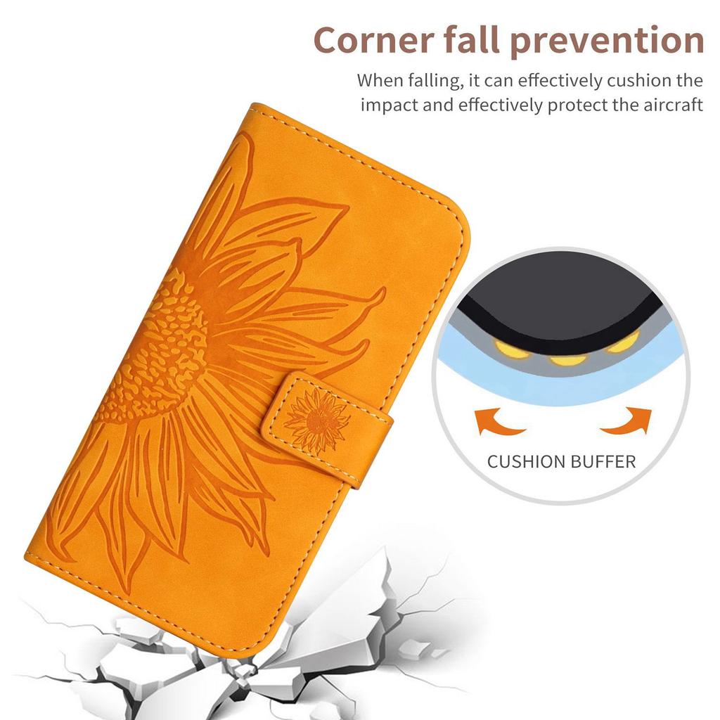 HT04 For Honor 90 Smart/X7b 4G Case Sunflower Leather Phone Cover with Shoulder Strap