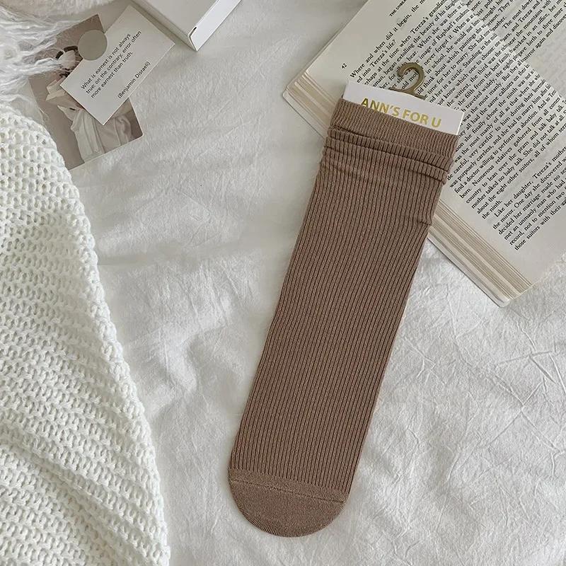 Однотонные носки женские хлопковые тонкие дышащие эластичные длинные носки корейский стиль повседневные уличные носки Харадзюку черные белые серые носки