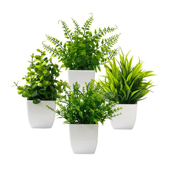 4 шт. Мини-искусственные зеленые растения в горшках, маленькие искусственные растения с горшком для дома, офиса, стола, полки, декора в стиле кантри, ванной комнаты