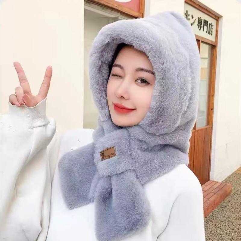 Плюшевая шапка-шарф интегрированная женская осенне-зимняя милая теплая защита ушей шарф универсальная шапка с лисьими ушками