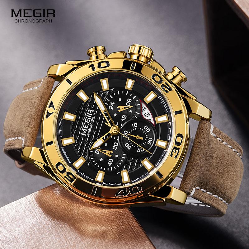 Men's Army Sports Chronograph Quartz Watches Leather Strap Luminous Waterproof Wristwatch Man Relogios Clock 2094 Silver