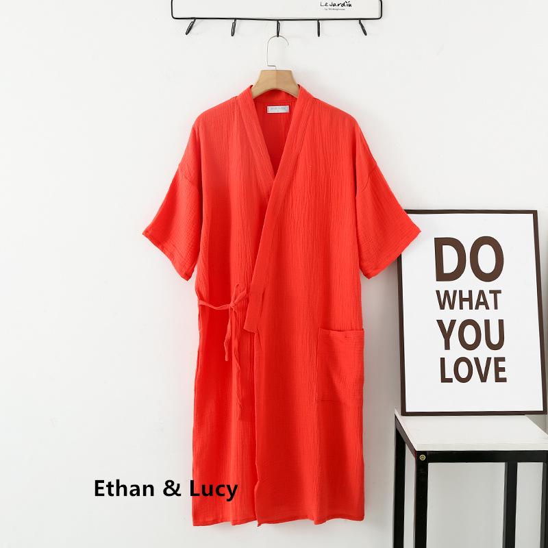 Летний унисекс-халаты из марлевого крепа с короткими рукавами и ночная рубашка - удобная одежда для дома и улицы