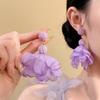 Серьги-гвоздики с цветами из шифона и жемчугом в корейском стиле - Легкая роскошь, высококачественные аксессуары из рафии со стальной иглой для женщин