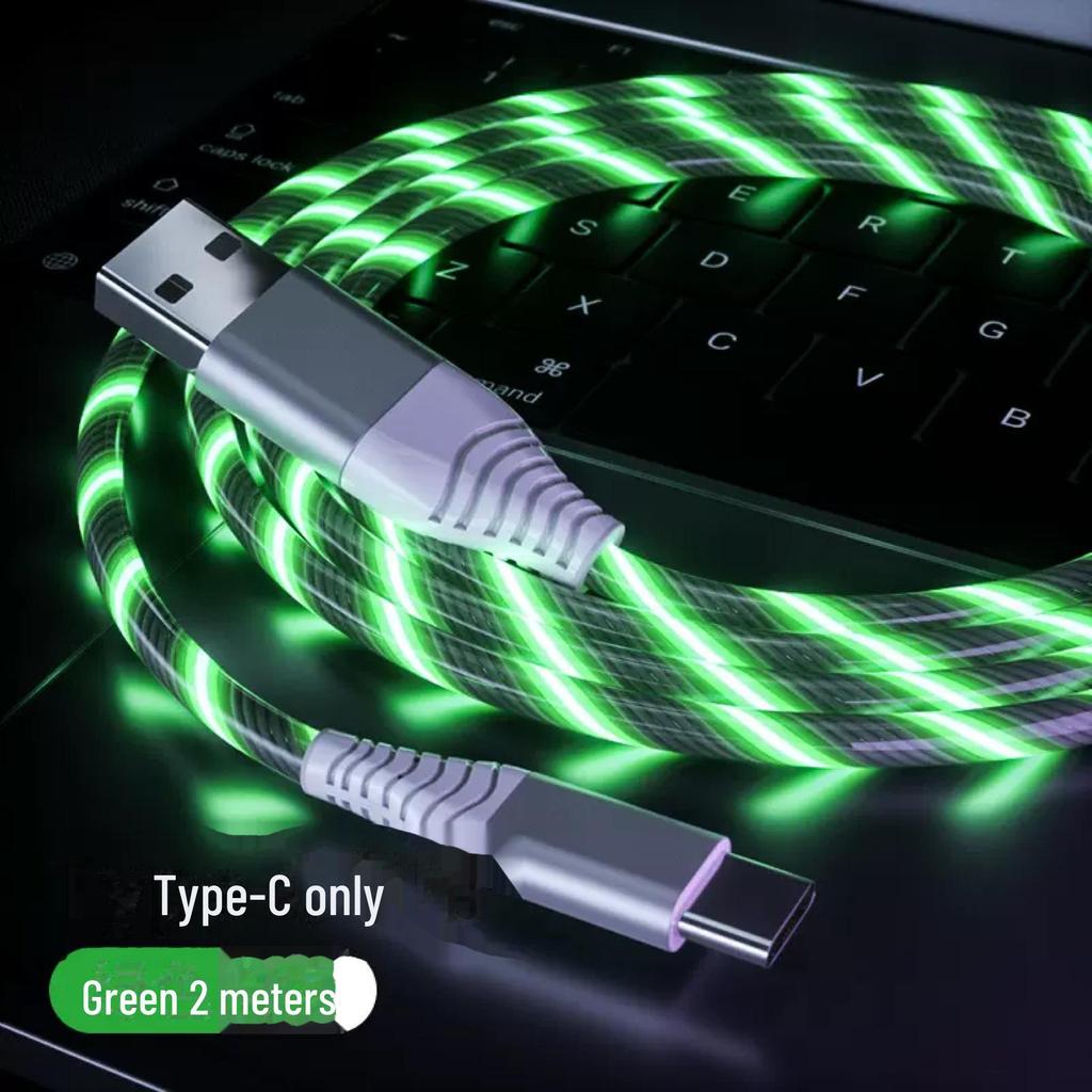 Luminous Data Cable for Apple & Huawei, Fast Charging, Type-C, Car-Mounted LED Flow - 1m/2m