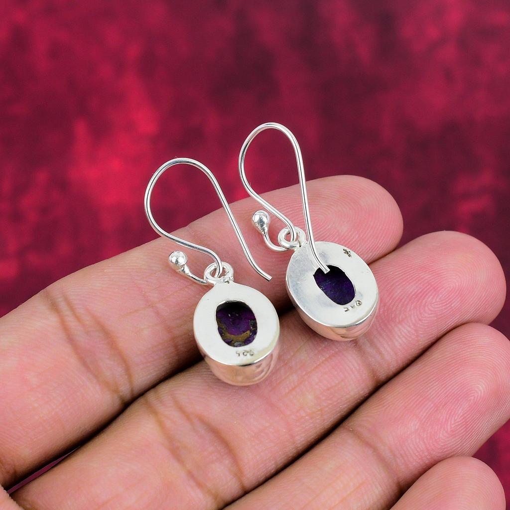 Серьги из фиолетовой меди и бирюзы, ювелирные изделия из цельного серебра 925 пробы, серьги с драгоценными камнями, подарок для нее, изящные ювелирные изделия ручной работы