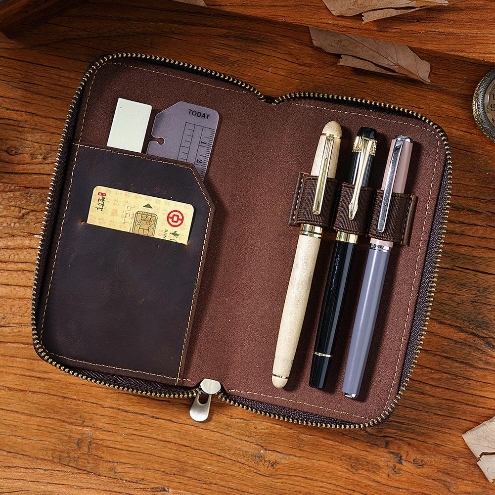 2026 Трехсекционный пенал из натуральной кожи КРС Сумка для хранения ручек на молнии Плюс Большой вместимости Кейс для канцелярских принадлежностей Пенал
