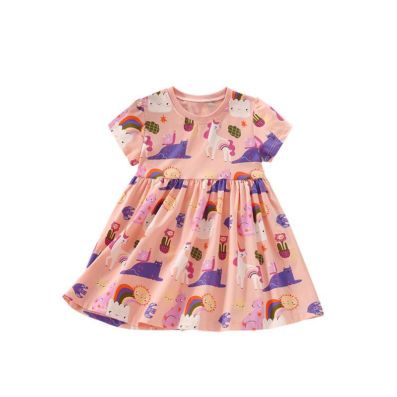 Платье для девочек летнее новое детское повседневное с короткими рукавами модное детское платье для маленьких девочек