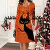 2025 Осень и Зима Новое Повседневное Женское Платье с Круглым Вырезом 3D Хэллоуинский Узор Идеальный Подарок на Хэллоуин Рождество