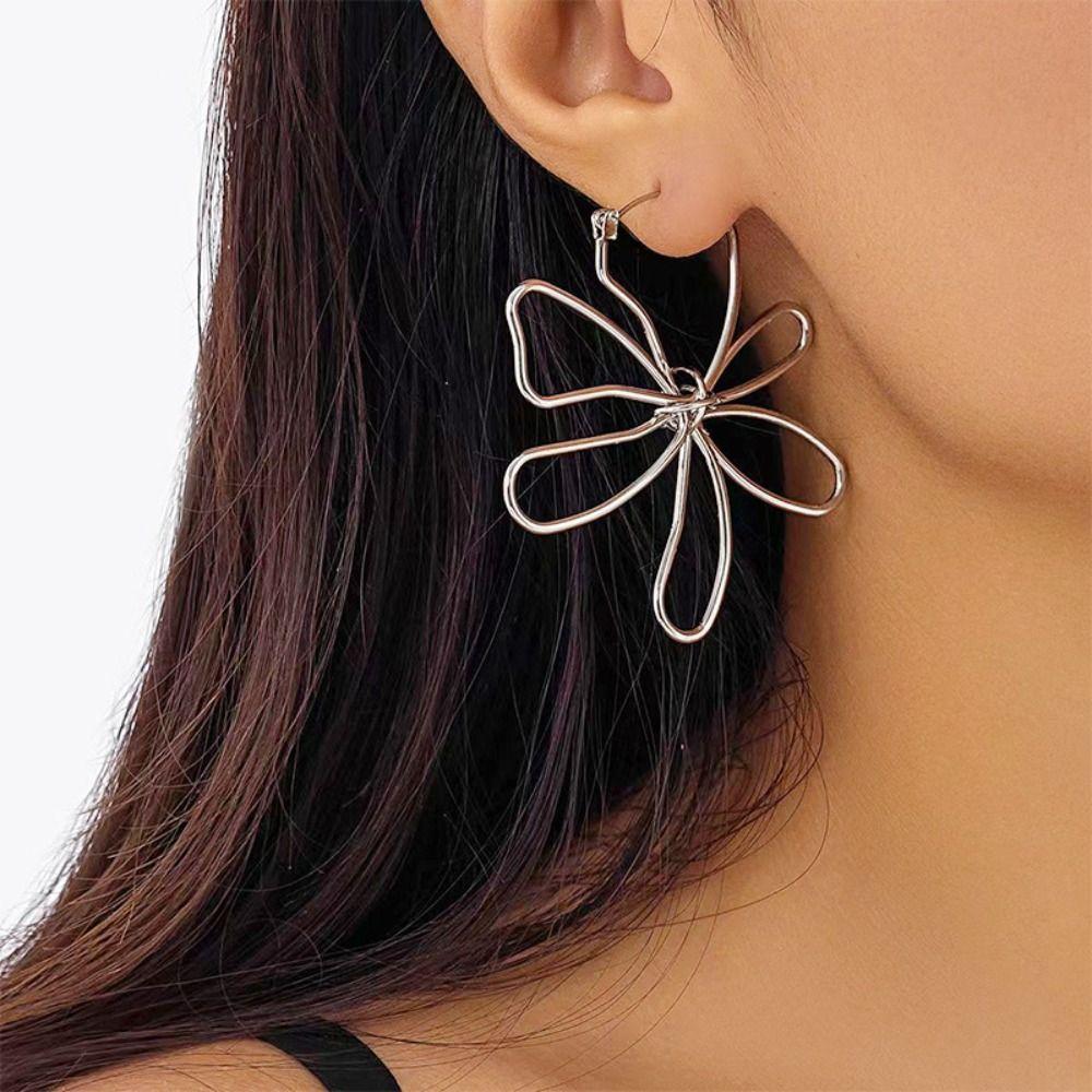 Jewelry Accessories Lines Hoop Earrings Metal French Earrings Gift Flower Earrings Female Girls