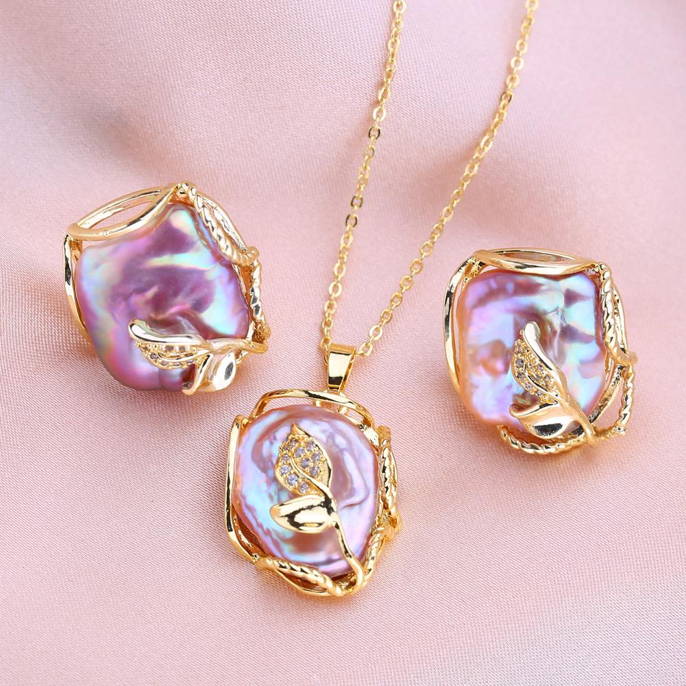 SENIKO Fashion Leaf Baroque Pearl Necklace Earings Freshwater Pearl Jewelry Sets For Women Freshwater Pearl Necklace Pearl Earrings