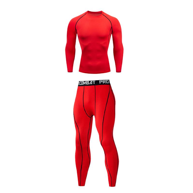 Мужской спортивный фитнес-комплект с быстрой сушкой: Дышащий топ с длинным рукавом и высокоэластичные брюки для баскетбола, бега, футбола и тренировок