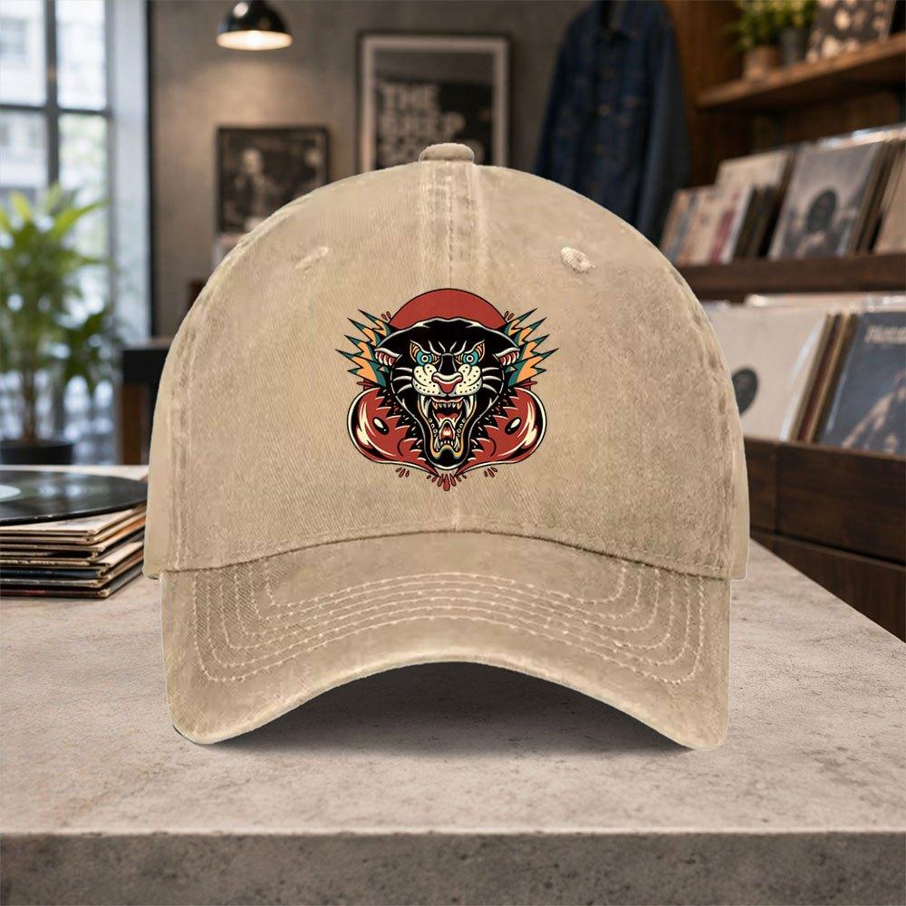 American Retro Black Panther Washed Baseball Cap Unisex Adjustable Vintage Casual Hat for Unisex Women Outdoor Daily Wear