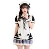 Cosplay Maid Waitress Housekeeper Dot Classic White Black Monochrome Costume Disguise Marie Moon 6 Piece Set 10224 [Malymoon] (Black)