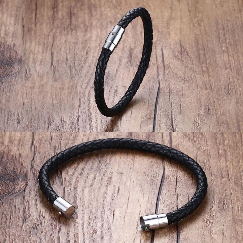 Leather Rope Steel Braided Leather Magnetic Clasp 1 Piece Handmade Woven Bracelet Wrap Silk Fashion Jewelry Accessory