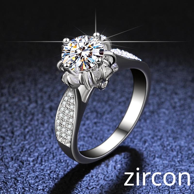 S925 Sterling Silver Women's Ring Simulated Diamond 1ctD Color Moissanite Wedding Ring Four-claw Wedding Ring Proposal Diamond Ring