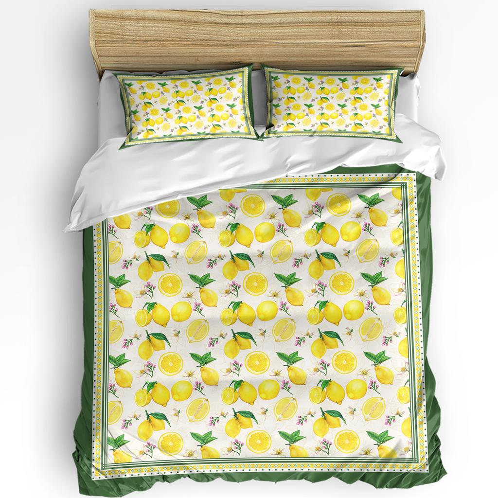 Watercolor Lemon Fruit White Yellow Duvet Cover With Pillow Case Custom 3pcs Bedding Set Quilt Cover Double Bed Home Textile