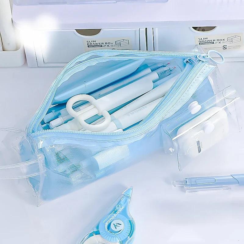 Simplicity Creative Design Pencil Case Fashion Solid Color Transparent Stationery Organizer Large Capacity Portable Pencil Pouch