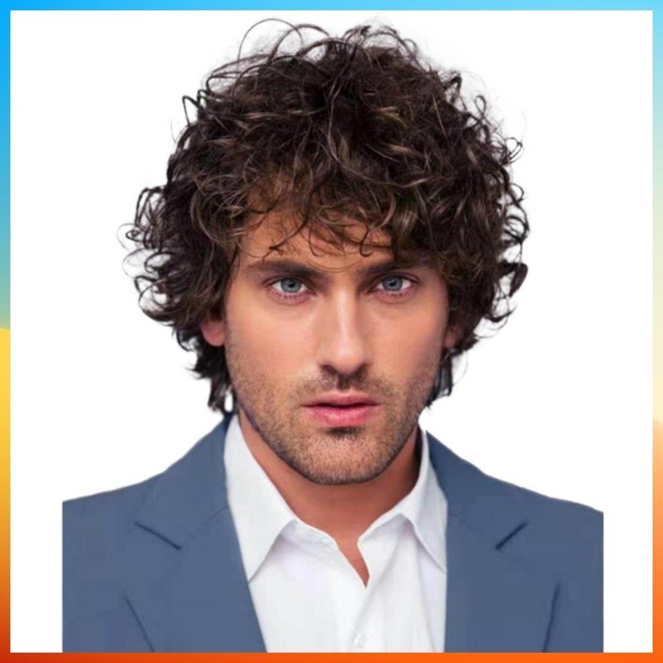 2025 Европейская мода короткий кудрявый парик для мужчин HW770