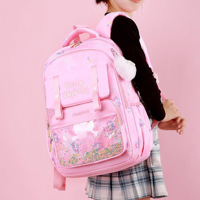 Unicorn Printed Rainbow Childrens Backpack Large Capacity Schoolbag Lightweight