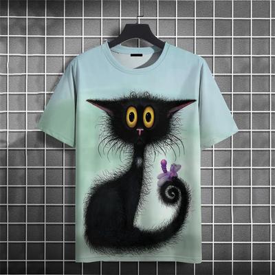 Футболка с рисунком мультяшного кота с 3D-принтом для мужчин, забавные милые футболки с животными, летние свободные футболки с коротким рукавом, топы с круглым вырезом