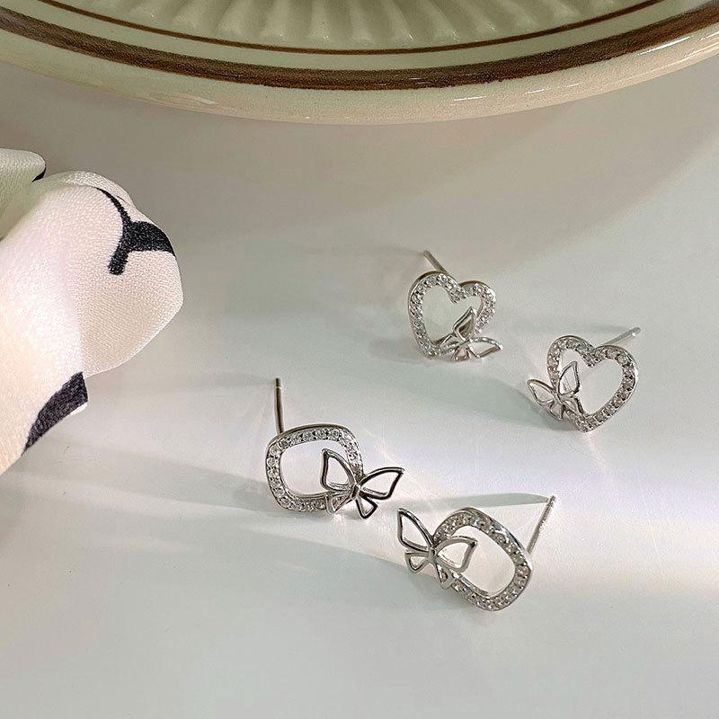 Butterfly Ring Love Earrings Inlaid Diamond Light Luxury Earrings Sweet and Versatile Women