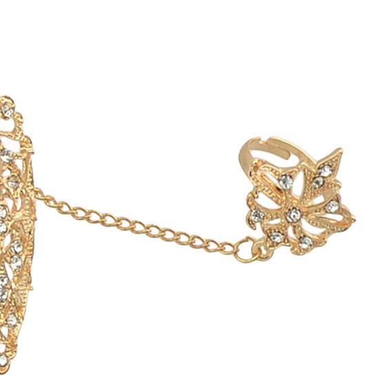 Открывающееся кольцо со стразами, из сплава, золотистого цвета, с ажурным листом, двойное кольцо-цепочка на два пальца для свиданий