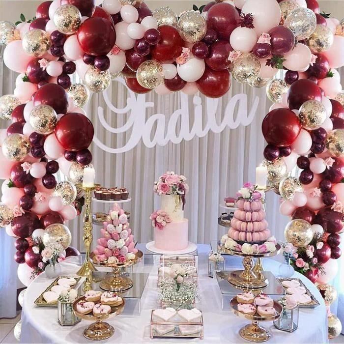 Kit Guirlande Ballon - FITMOON - Arche Ballon Rose Bourgogne - 55 Ballons - Latex Non Toxique - Anniversaire