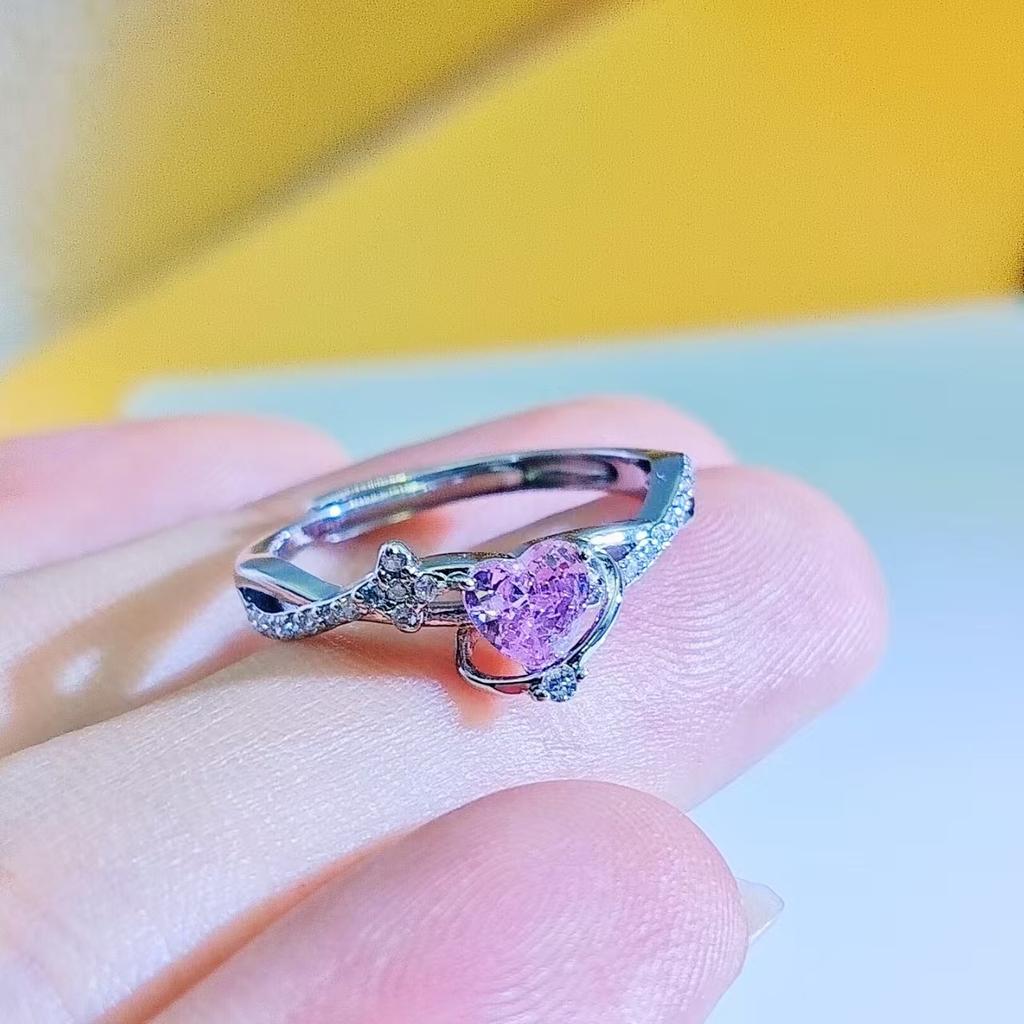 Pink Love Zir*****Pen Ring Women'S Light Luxury Sweetheart Planet Beautiful Girl Amethyst Women'S Ring