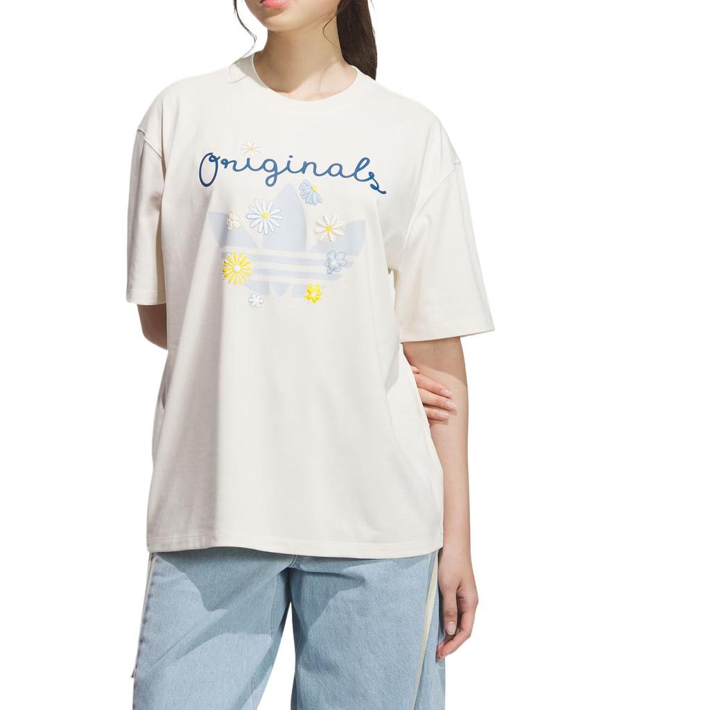 Adidas Оригинальная Графическая Удобная Повседневная Простая Универсальная Влагоотводящая Футболка с Коротким Рукавом Женские Топы Розовый Белый KB8958