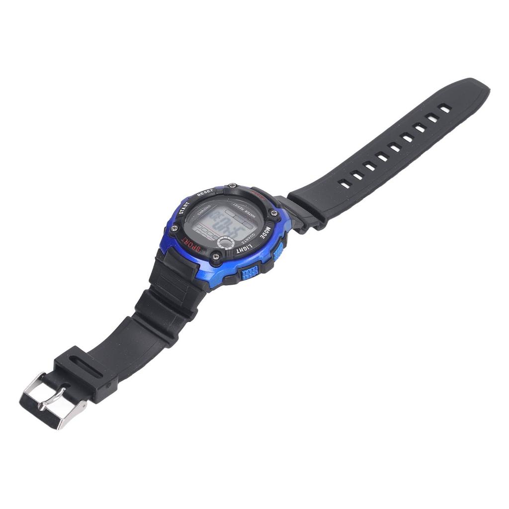 Электронные спортивные часы с водонепроницаемым резиновым ремешком и светящимся большим экраном, детские спортивные часы синего цвета