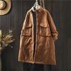 Women Vintage Turn-down Collar Solid Color Button Coats Winter Pockets Chinese Style Coats