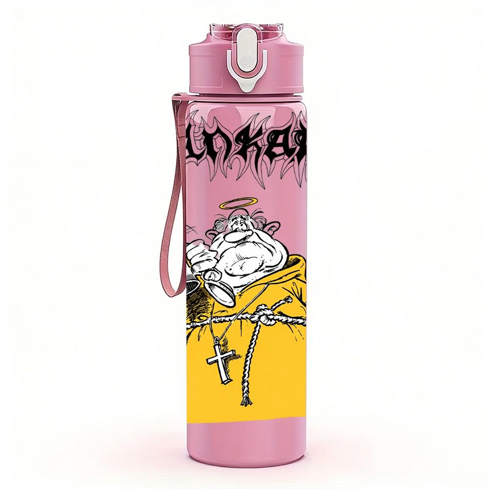 1PC Yellow Cartoon Character 750ml sports water bottle leakproof straw lid outdoor office home