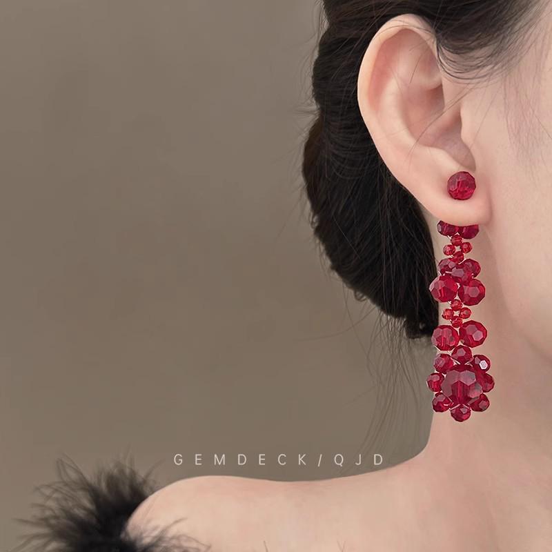 Роскошные европейские и американские серьги-пусеты с бриллиантовой кисточкой для вечеров и вечеринок