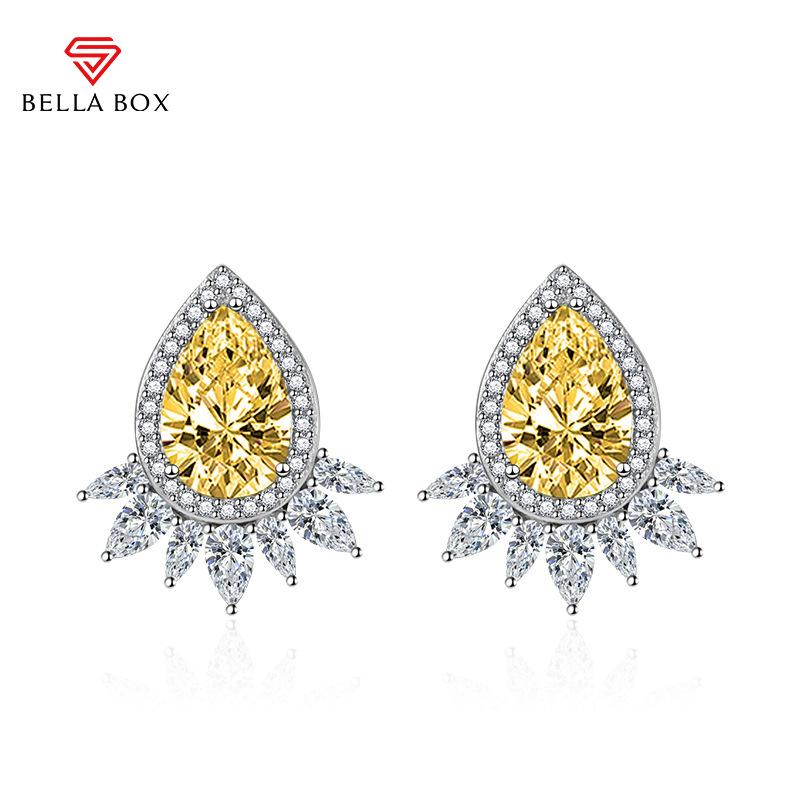 BELLA BOX Fashion Water Drop Zircon Sapphire Stud Earrings Lady Party Accessories