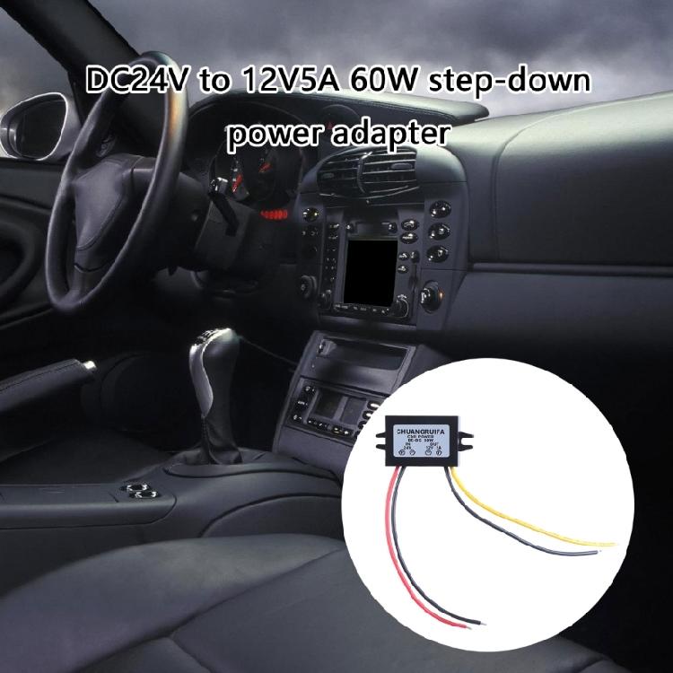 24V to 12V 5A 60W Voltages Regulator Power Adapter Module for Car Auditory Systems and Monitoring Equipment