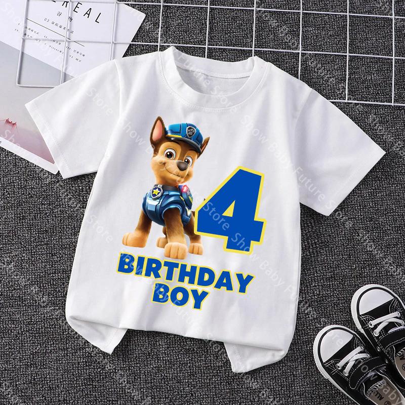 Cute Summer Cotton T Shirt for Boys Girls Cartoon Paw Patrol Chase Birthday Number Tee Shirt Printed Clothes Anime Tops Gifts