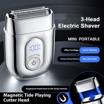 Мини-электробритва со светодиодным дисплеем, USB-перезаряжаемая, водонепроницаемая, с 3 головками, портативная дорожная бритва для мужчин, триммер для бороды, инструмент для удаления волос
