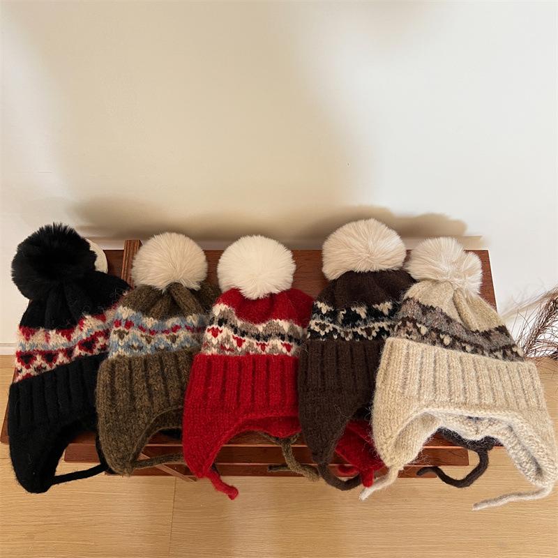 Корейская вязаная шапка с помпоном для детей - Теплая защита ушей для мальчиков и девочек