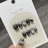 HANDMADE Artificial Nail Black Metal Cool Phototherapy Nails Reusable and Removable Nails