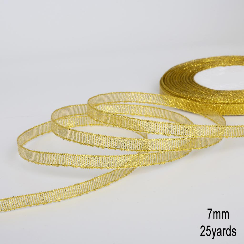 1Pcs Gold/Silver Silk Satin Organza Glitter Ribbon 7-38mm Onions Belt for Wedding Cake Gift Package