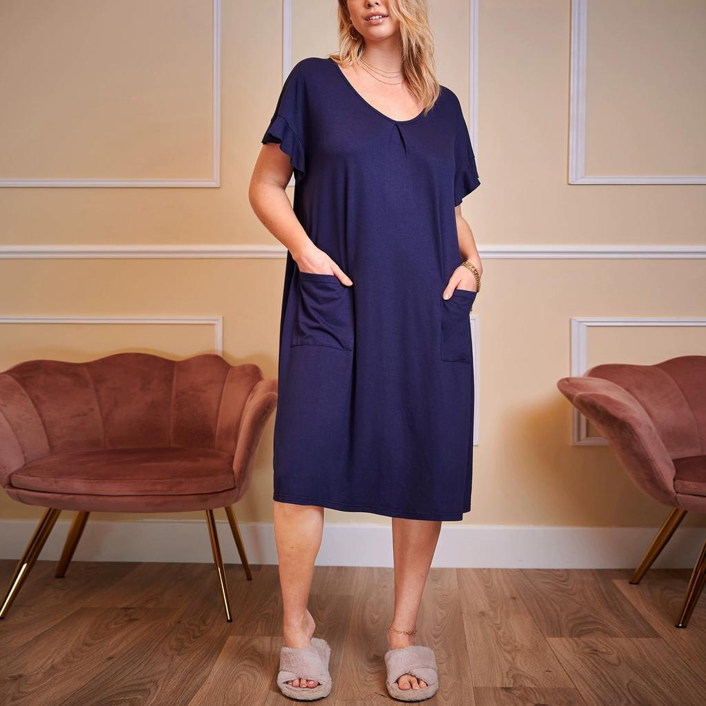 Женская оборчатая ночная рубашка, сексуальная карманная ночная рубашка, свободная повседневная интимная одежда, домашняя одежда, простая ночная рубашка