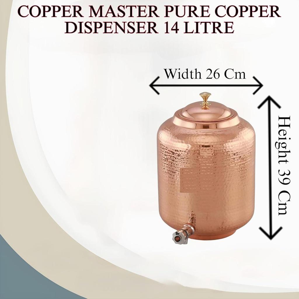 Диспенсер для воды из кованой меди на 14 литров (Матка) Горшок-контейнер с 2 медными стаканами. Чистая медь и аюрведические преимущества для здоровья.