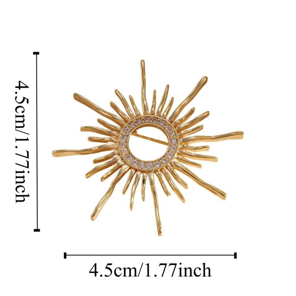 Corsage Ornament Long Hollow Sun Pin Banquet Metal Glossy Brooch Zircon Sun Brooch  Western Clothes